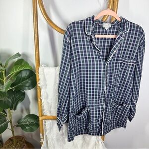 Vintage Christian Dior Blue Plaid Button Down Pajama Top sz M